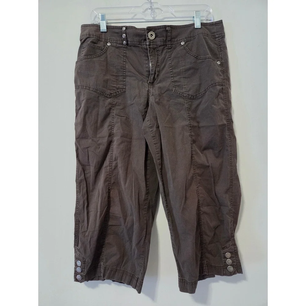 Khakis and Co Brown Cargo Capri Pants Women 12 Utility Cropped 70280 - Picture 1 of 5